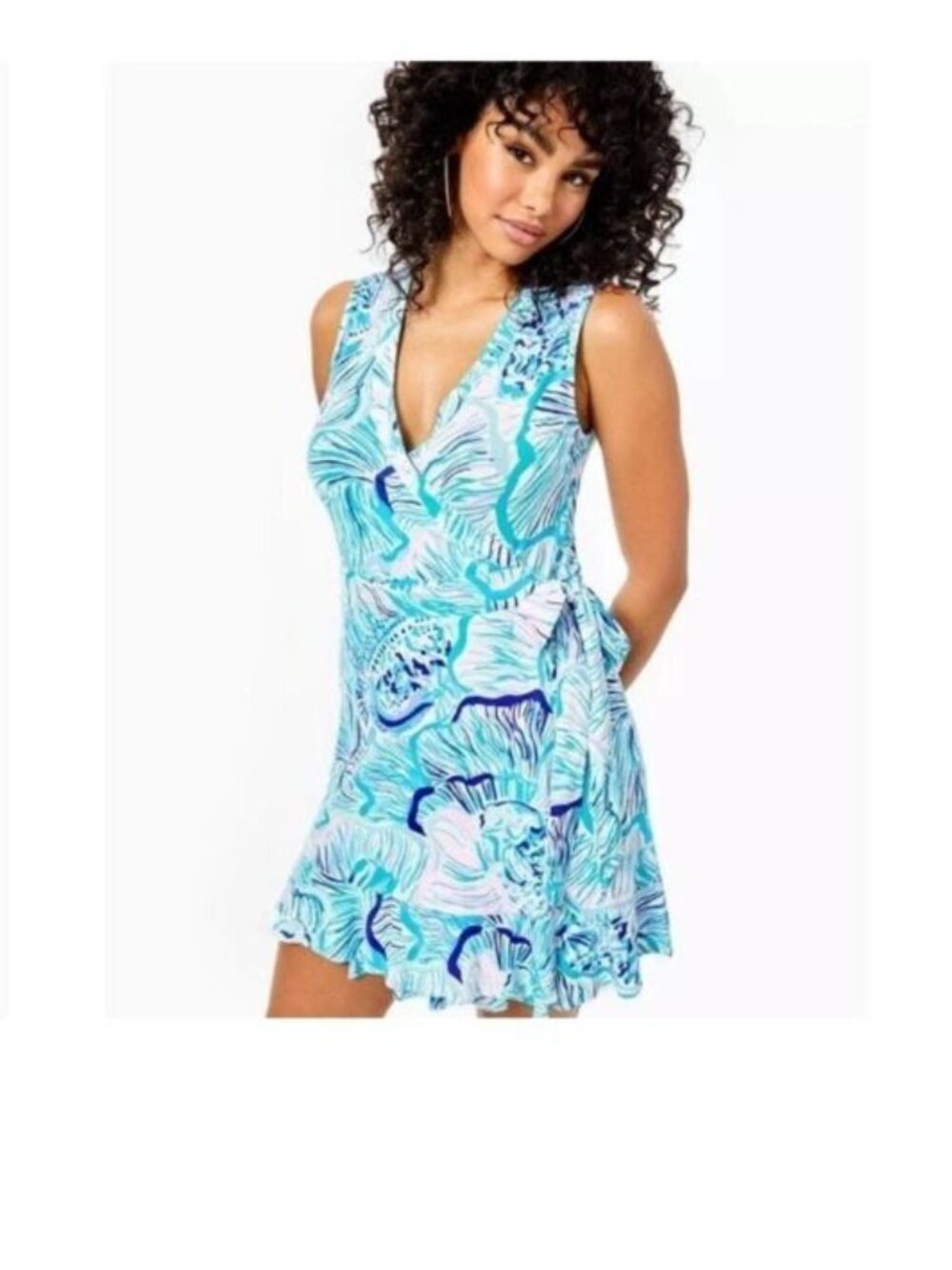 Lilly Pulitzer Rilla Wrap Romper In Bermuda Blue Fishful Thinking size Medium